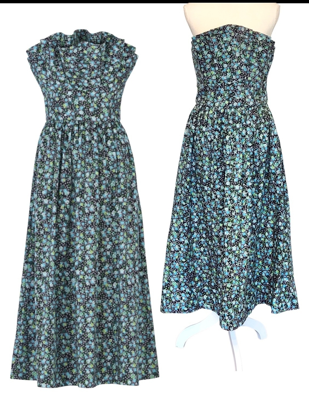 De Loreta Abanico Pleated Cotton Ditsy Floral Strapless Fit & Flare Dress Large